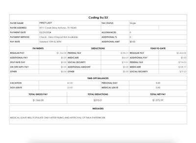 Pay Stub Template – AWS | Editable PDF Format