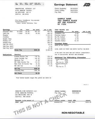 Pay Stub Editable Template β AMZN | PDF Format