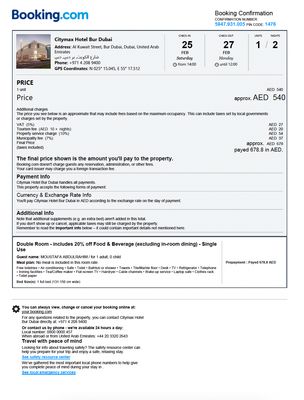 Booking.com Confirmation Template – Travel | Editable PDF Format