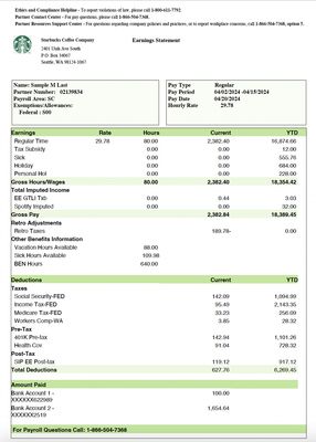Pay Stub Template – Starbucks | Editable PDF Format