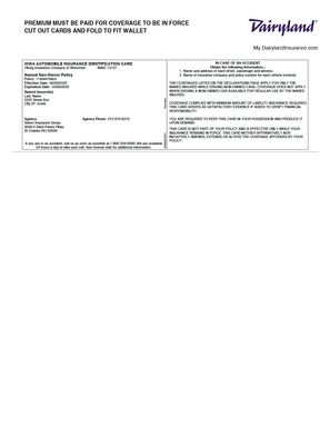 Vehicle Insurance Card Template – Dairyland | Editable PDF Format
