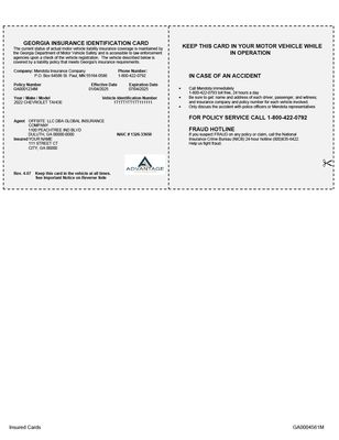 Vehicle Insurance Card Template – Advantage Auto | Editable PDF Format