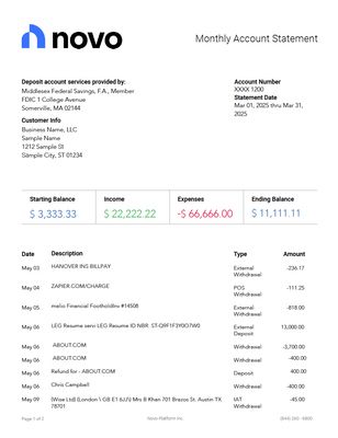 Bank Statement Template β Nova | Editable PDF Format