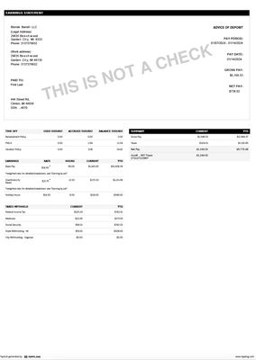 Pay Stub Template – Golden Limousine | Editable PDF Format