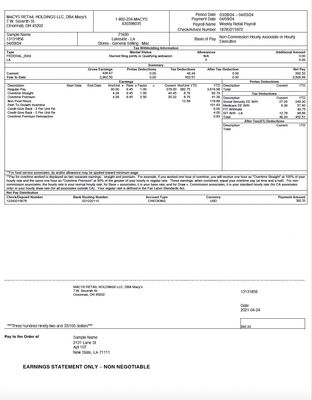 Pay Stub Template – Macy's | Editable PDF Format Pay Stub Template – Macy's | Editable PDF Format