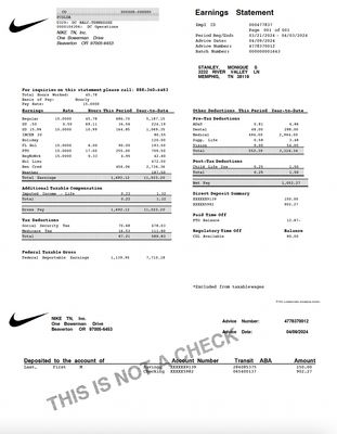 Pay Stub Template – Nike | Editable PDF Format