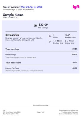 Pay Stub Template – Freelance Lyft | Editable PDF Format