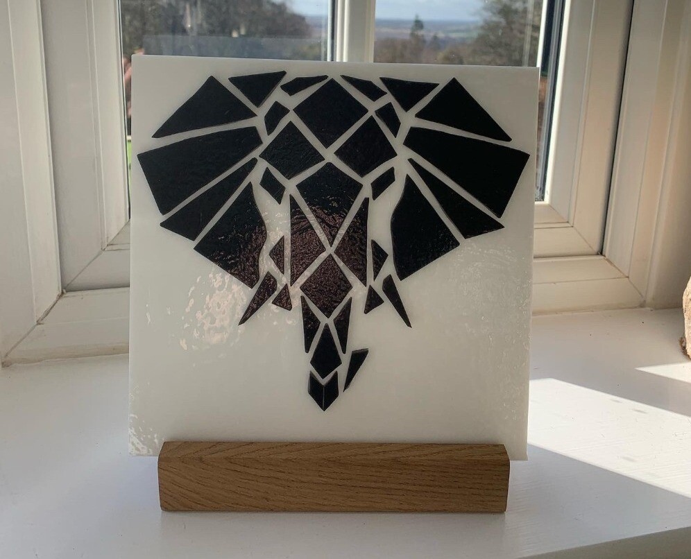 20cm x 20cm geometric African elephant plaque