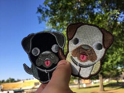 Black Pug and Fawn Pug embroidered patches