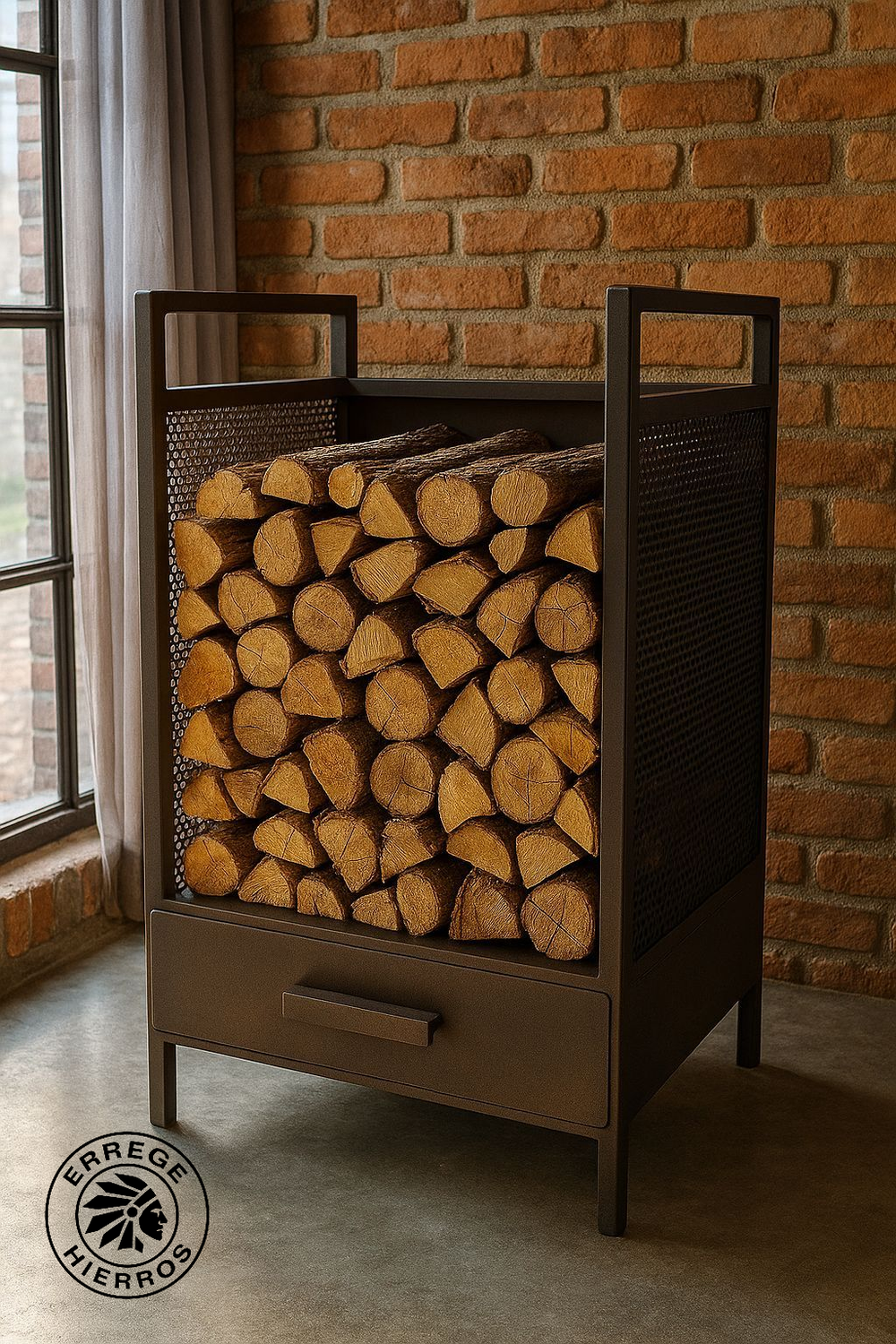 LEÑERO CON CAJON Color Oxido