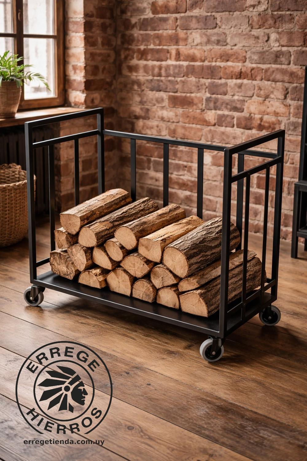 Leñero bandas remachadas y ruedas 80x40x80 Gris Carbón Leñero bandas remachadas y ruedas 80x40x80 Gris Carbón