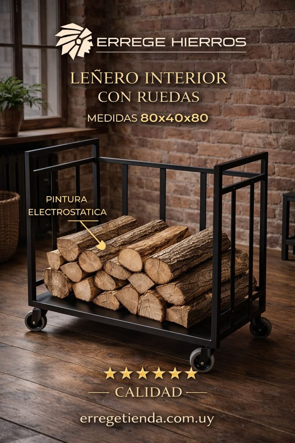 Leñero con ruedas a medida + SalvaBrasa 150x50