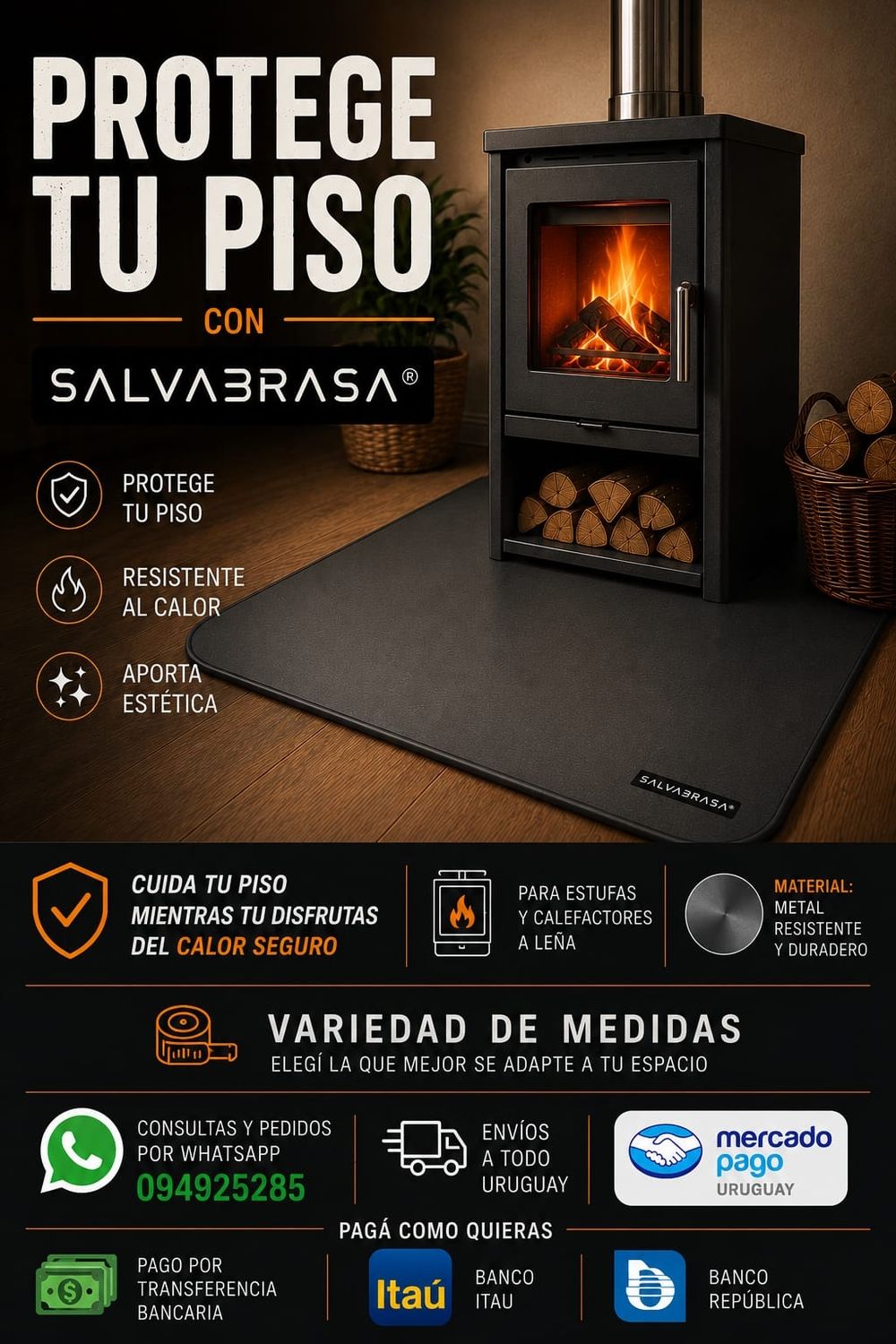 Apoyo Calefactor Salvabrasa 80x77 Negro Humo Apoyo Calefactor Salvabrasa 80x77 Negro Humo