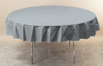 Shimmering Silver 82 inch Plastic round tablecover