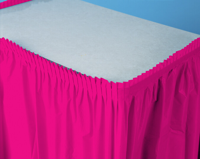 Hot Magenta plastic tableskirt 14 feet x 29 inches