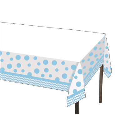 Chevron/ Dot Pastel Blue Plastic Tablecover 54"x102"