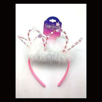 Princess Pink Jeweled Crown with white Marabou-B515