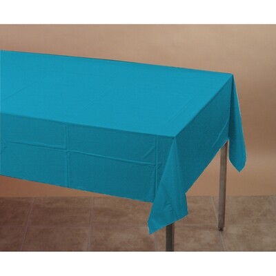 Turquoise plastic tablecover 54 inches x 108 inches