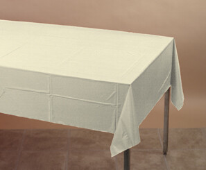 Ivory plastic tablecover 54 inches x 108 inches
