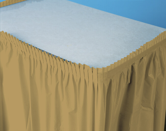 Glittering Gold plastic tableskirt 14 feet x 29 inches
