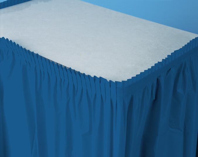 Navy plastic tableskirt 14 feet x 29 inches