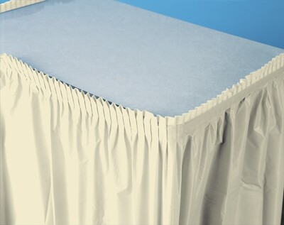 Ivory plastic tableskirt 14 feet x 29 inches