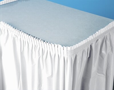 White plastic tableskirt 21.5 feet x 29 inches