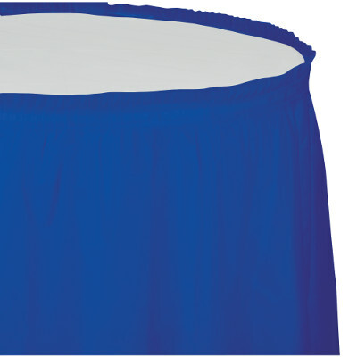 Cobalt plastic tableskirt 14 feet x 29 inches