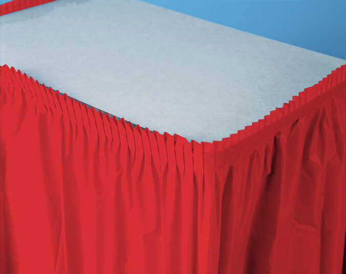 Classic Red plastic tableskirt 14 feet x 29 inches