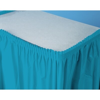 Turquoise plastic tableskirt 14 feet x 29 inches
