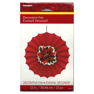 Poinsettia Decorative Printed Decor 12" Fan-Unique