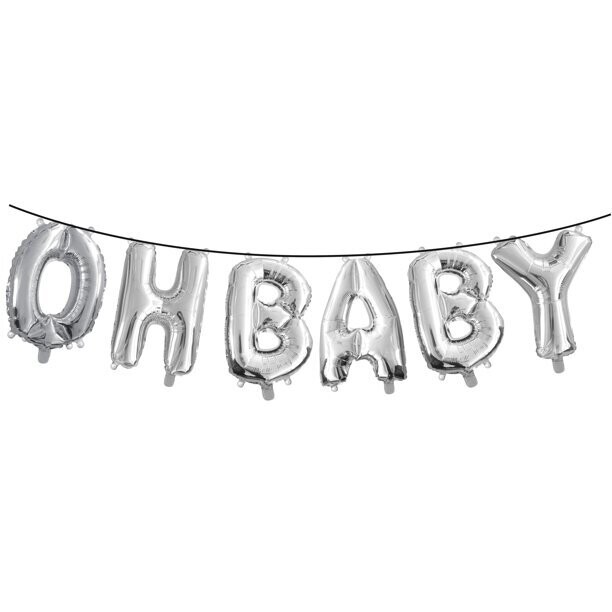 Oh Baby Silver Mylar Balloon Banner