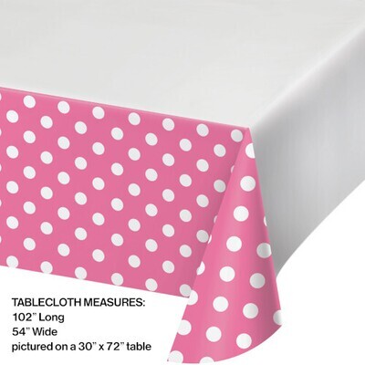 Dots and Stripes Candy Pink Plastic Tablecover 54"x102"