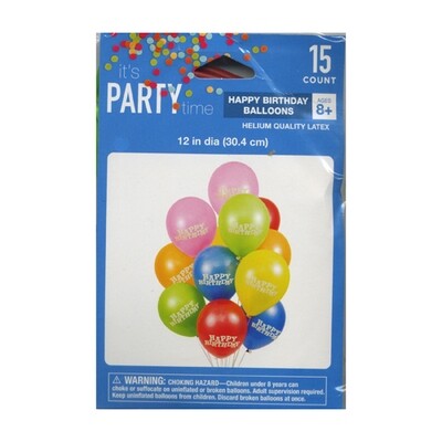 Happy Birthday Assorted Color 12 inch Latex Balloons