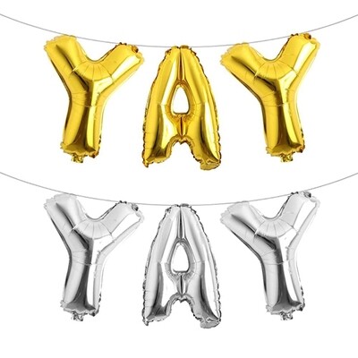 YAY Metallic Air Filled Balloon Banner Silver and Gold