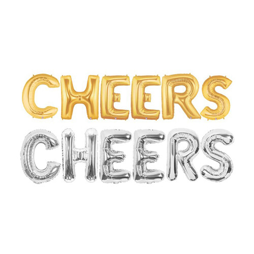 Cheers Metallic Air Filled Balloon Banner Silver and Gold