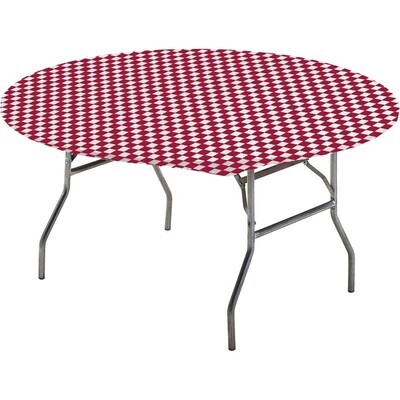 Stay Put Red Check Gingham Round Plastic Table Cover 60