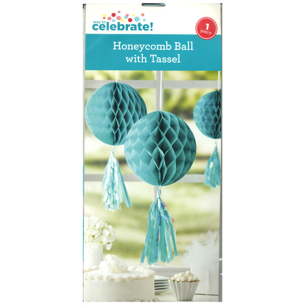 Honeycomb Ball with Tassel Blue