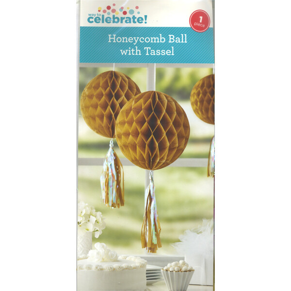 Honeycomb Ball with Tassel Gold