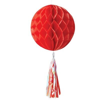 Honeycomb Ball with Tassel Red