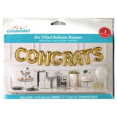 Congrats Gold Air Filled Balloon Banner