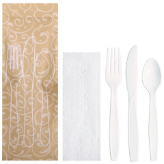 Vines 9.5 in x 3.25 in Printed Cutlery Pouches with White Cutlery -100
