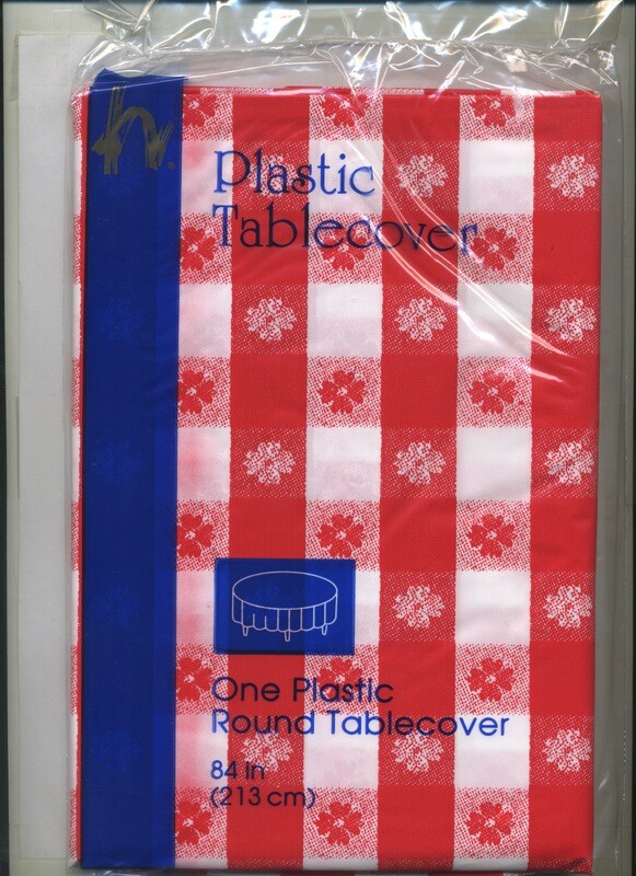 Hoffmaster 112016 Plastic Round Tablecover, 84" Diameter, Red Gingham (Case of 24)