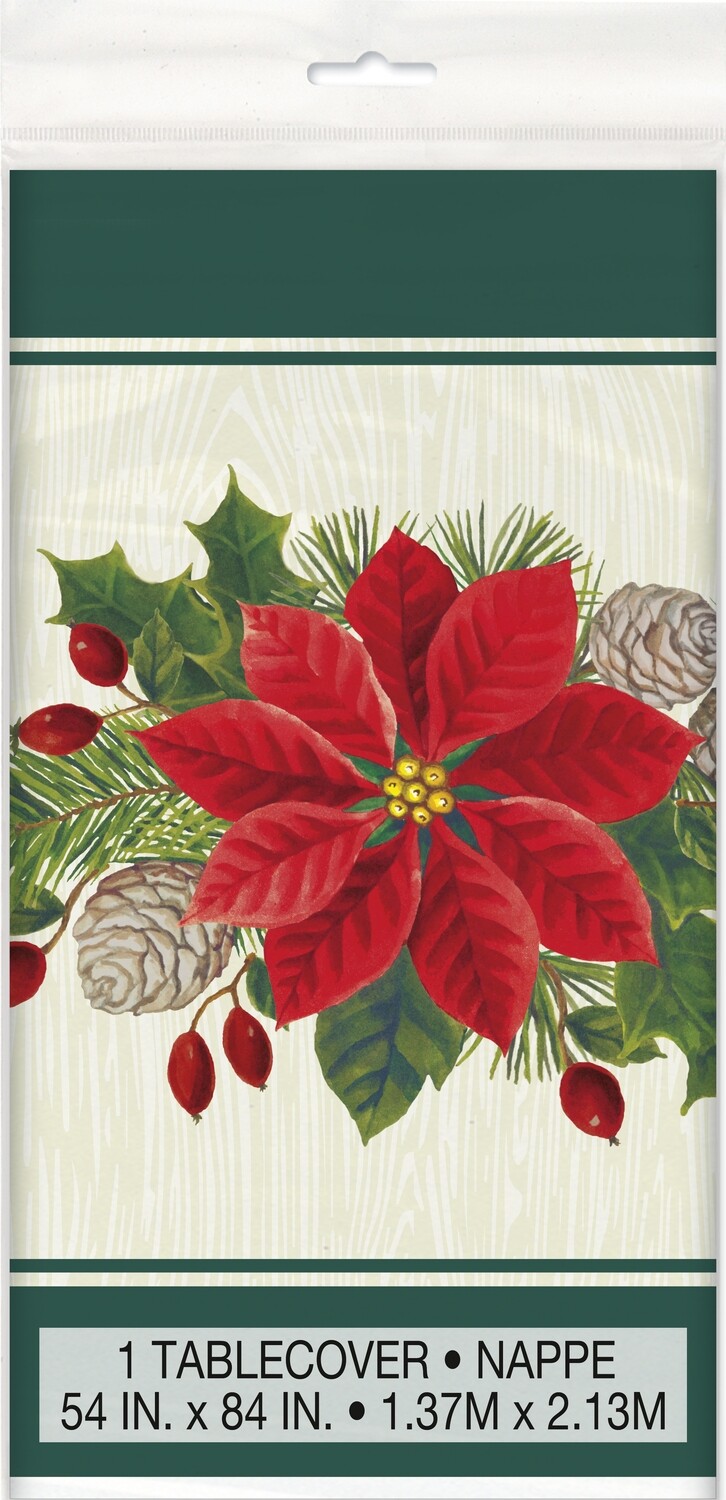 Red/Green Poinsettia Plastic Tablecover 54" X 84"