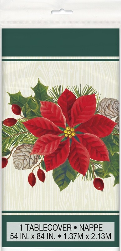 Red/Green Poinsettia Plastic Tablecover 54" X 84"