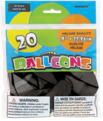 Jet Black 9" Latex Balloons