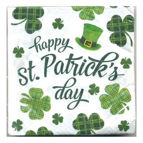St. Pat Plaid Beverage Napkins