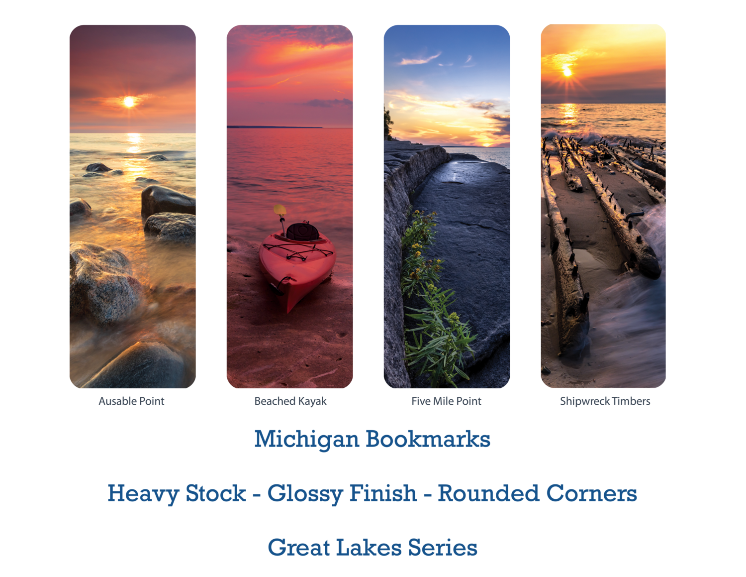 Michigan Themed Bookmarks - 4-Pack - Lake Superior Sunset Series I - FREE SHIPPING!