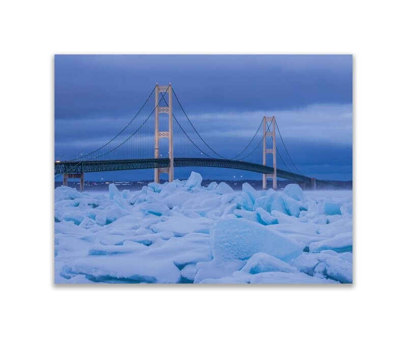 Mackinac Bridge Blue Ice Magnet Photo
