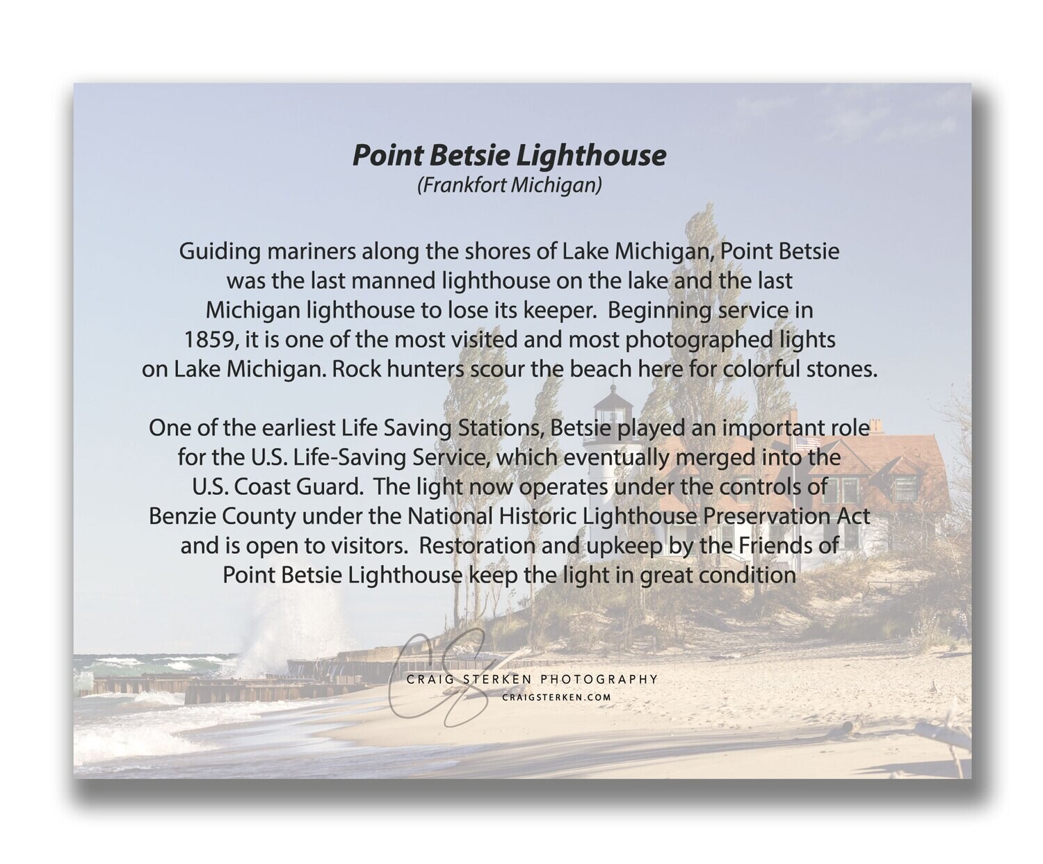 Point Betsie Note Card (Blank Inside) Free Shipping!